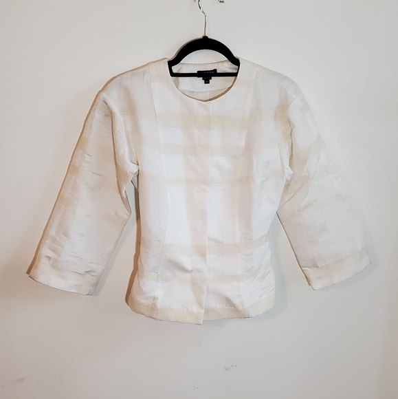 Worth New York White Broad Stripe Print Cream Belted Jacket Size XS / XP - Picture 4 of 12